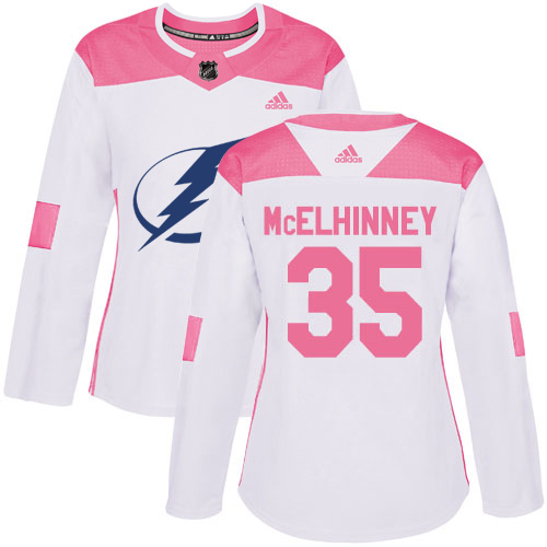 Adidas Tampa Bay Lightning #35 Curtis McElhinney White Pink Authentic Fashion Women Stitched NHL Jersey